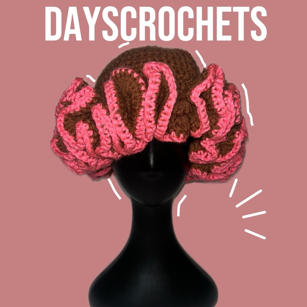 Women's Pink and Brown Crochet Hat